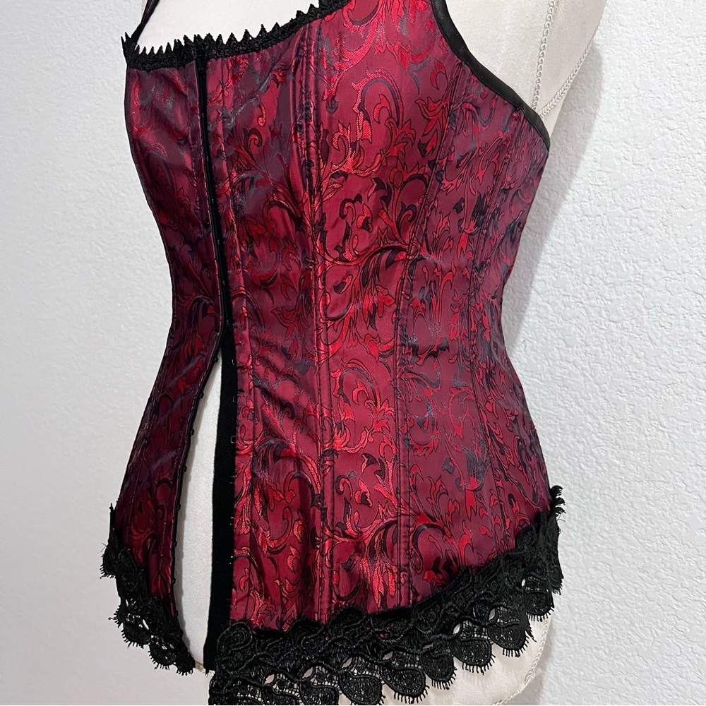 Dreamgirl Red & Black Lace Bustier Corset with Garters & Thong New Medium - Picture 2 of 16